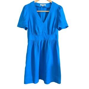 BODEN | 100% Linen Blue Eve Linen Short Sleeve V Neck Dress  | Size 8 R